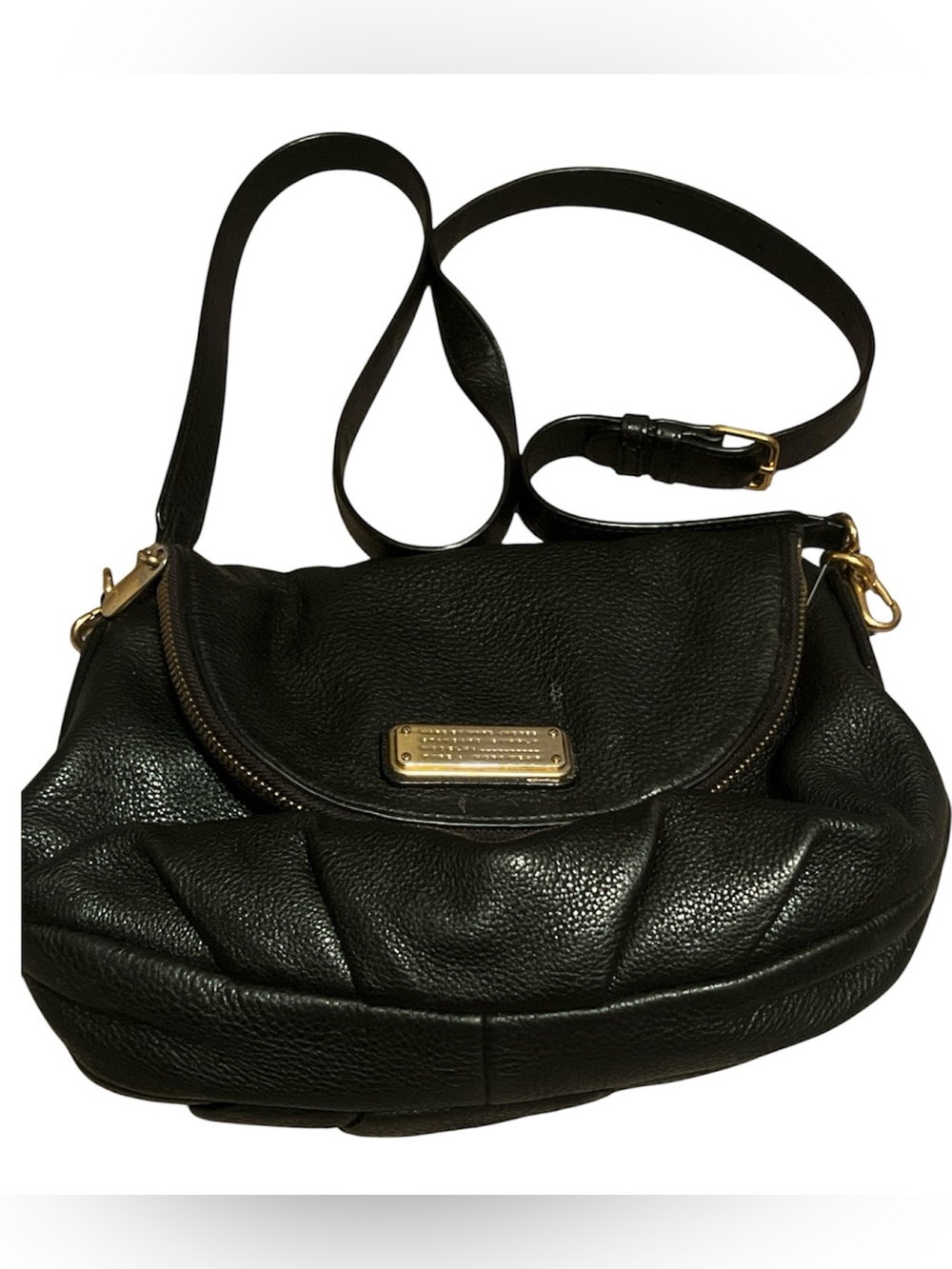 Marc by Marc Jacobs Black Leather Pebbled Crossbody with Gold Plaque